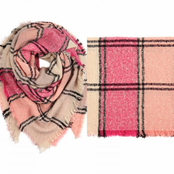 Keeping It Cozy Plaid Blanket Scarf (Pink) - Picture 3 of 4